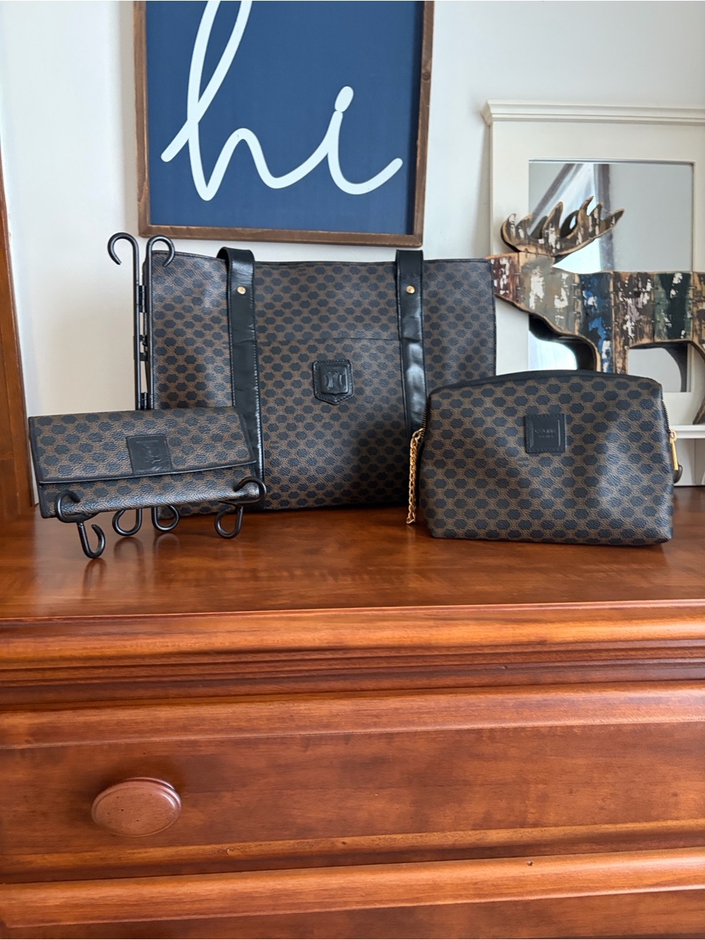 Celine Brown & Black Monogram Tote with Pouch/ Crossbody and Wallet Set